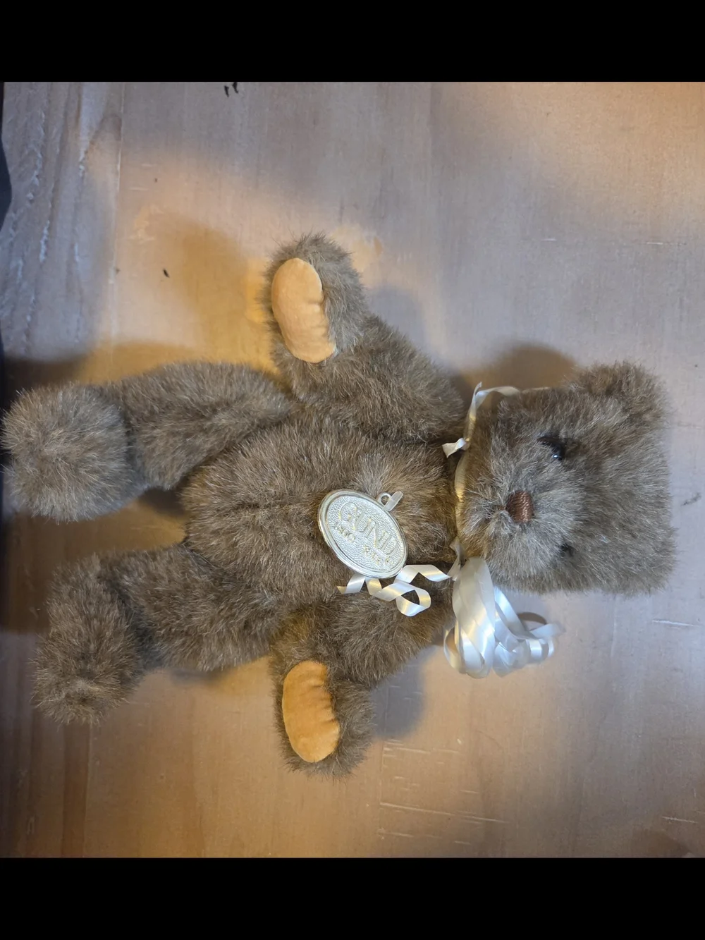 1990s Vintage Brown Gund Teddy Bear with Satin Ribbon